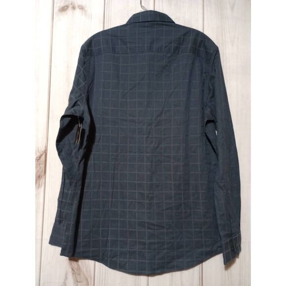 Tasso Elba Shirt Men's‎ Large Blue Windowpane Button Front Long Sleeve - Picture 2 of 9